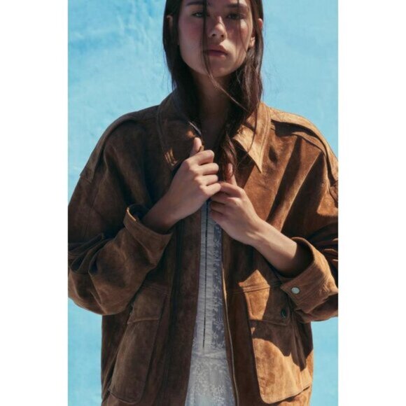 ZARA 100% SUEDE LEATHER BOMBER JACKET WITH POCKETS - Picture 4 of 9